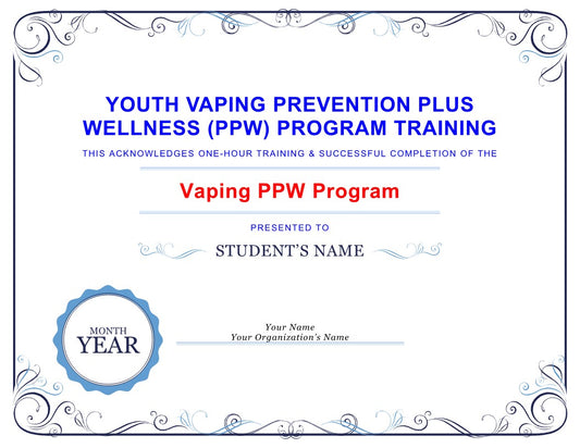 Student Certificate for Completing a PPW Program