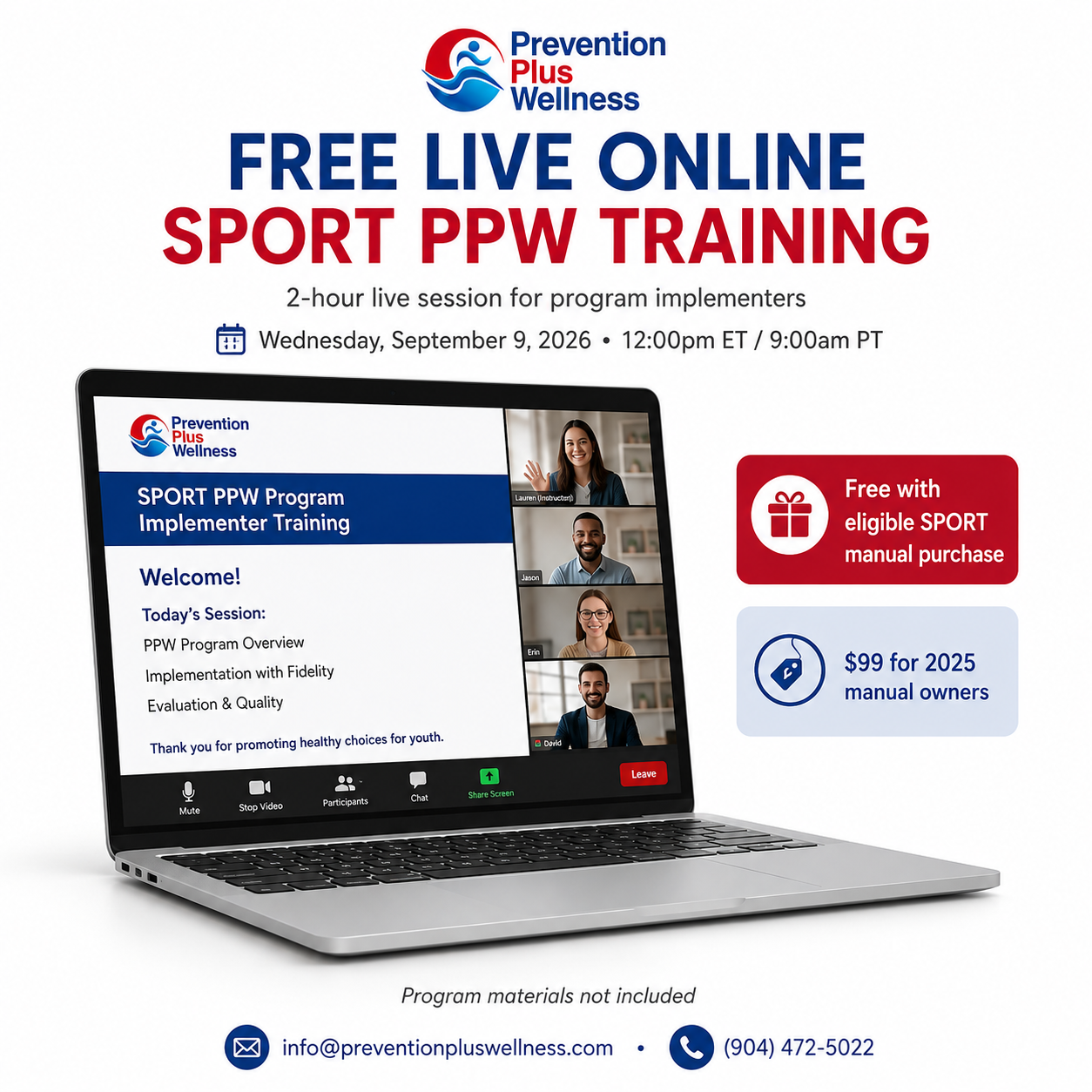 2-Hour Live Online SPORT PPW Program Implementer Training - Prevention Plus Wellness, LLC